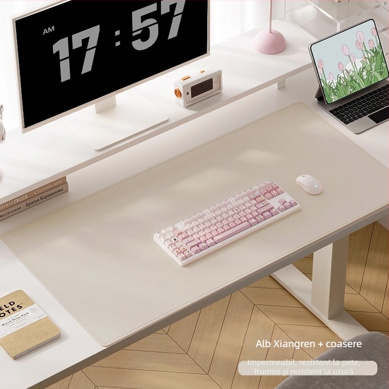 Covoraș de birou din piele PU, dublu fațetat, culoare solidă, impermeabil, anti-alunecare, pentru tastatură și mouse