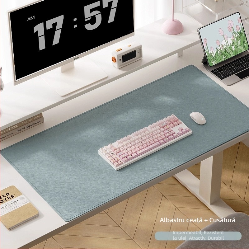 Covoraș de birou din piele PU, dublu fațetat, culoare solidă, impermeabil, anti-alunecare, pentru tastatură și mouse