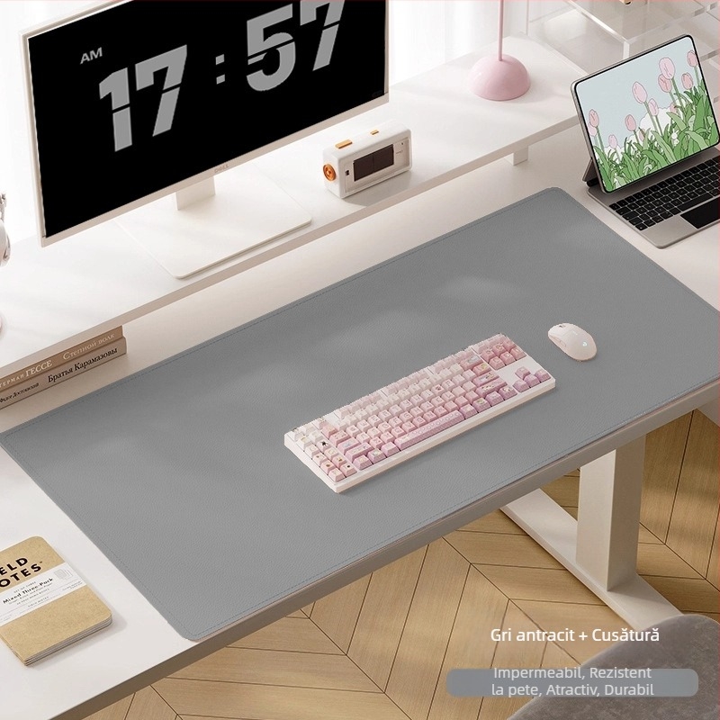 Covoraș de birou din piele PU, dublu fațetat, culoare solidă, impermeabil, anti-alunecare, pentru tastatură și mouse