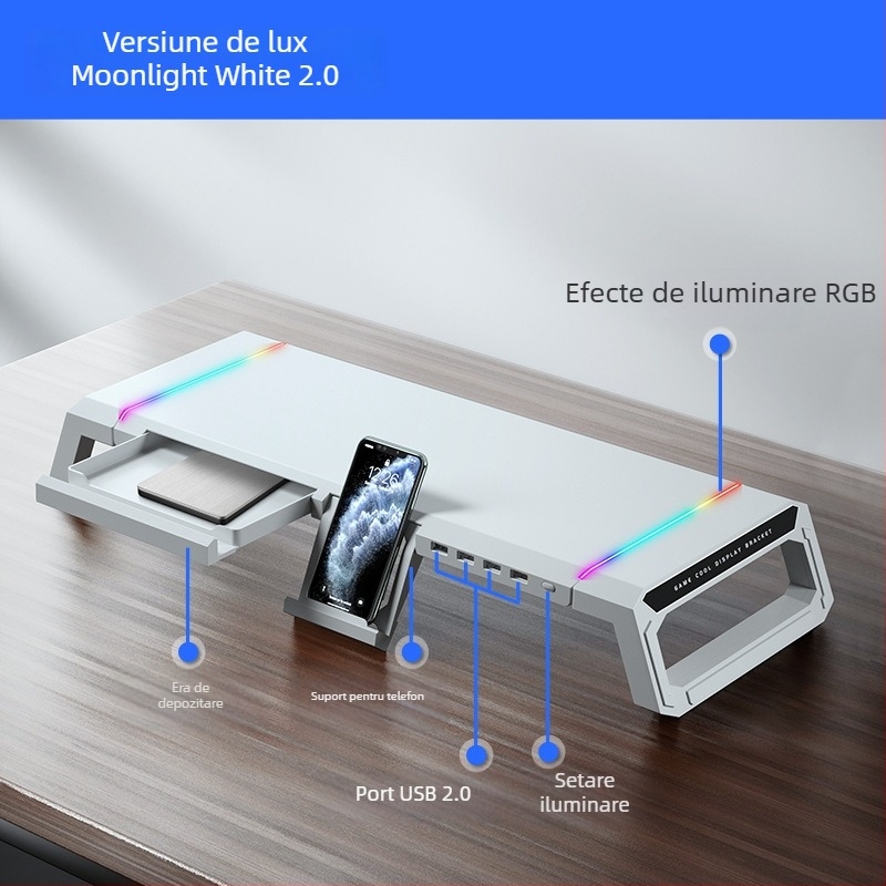 Suport monitor T1 Core Ice Zun — ABS plastic, potrivit pentru monitoare, greutate 1,72 kg