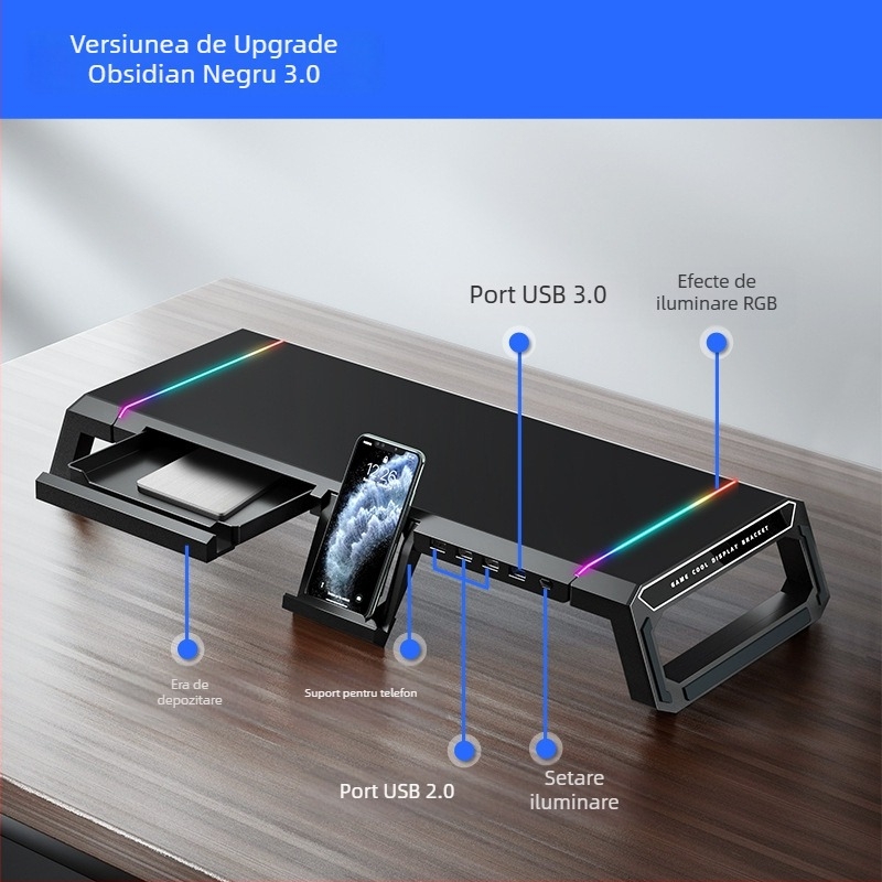 Suport monitor T1 Core Ice Zun — ABS plastic, potrivit pentru monitoare, greutate 1,72 kg
