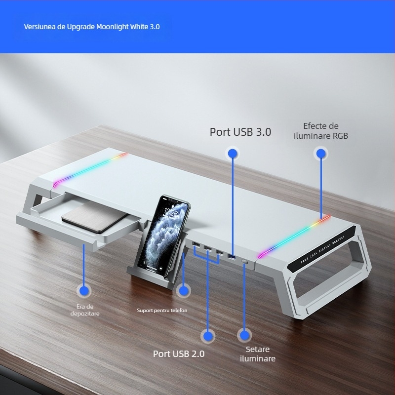 Suport monitor T1 Core Ice Zun — ABS plastic, potrivit pentru monitoare, greutate 1,72 kg