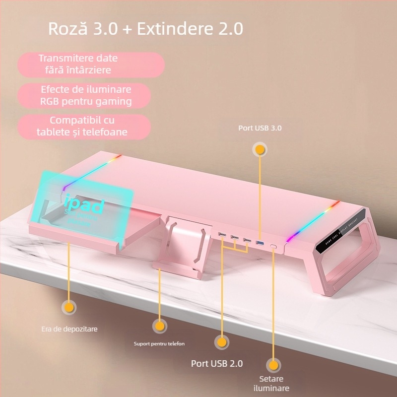 Suport monitor T1 Core Ice Zun — ABS plastic, potrivit pentru monitoare, greutate 1,72 kg