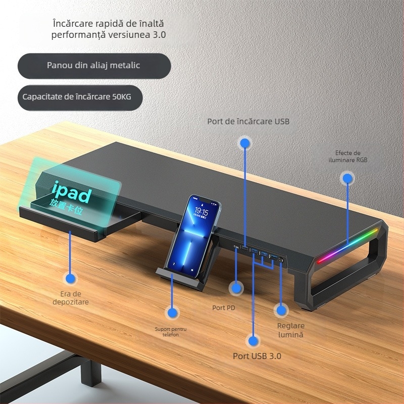 Suport monitor T1 Core Ice Zun — ABS plastic, potrivit pentru monitoare, greutate 1,72 kg