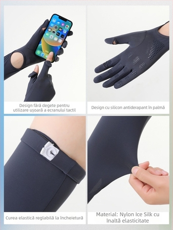 Manșete pentru exterior cu protecție UV, anti-derapare la nivelul palmei, design monobloc, deget întreg, material nylon