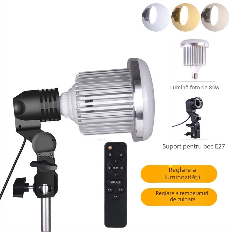 Lumină LED de fill pentru streaming live și fotografie, 85W, 220V, sursă LED, soclu E14, rază de 3m
