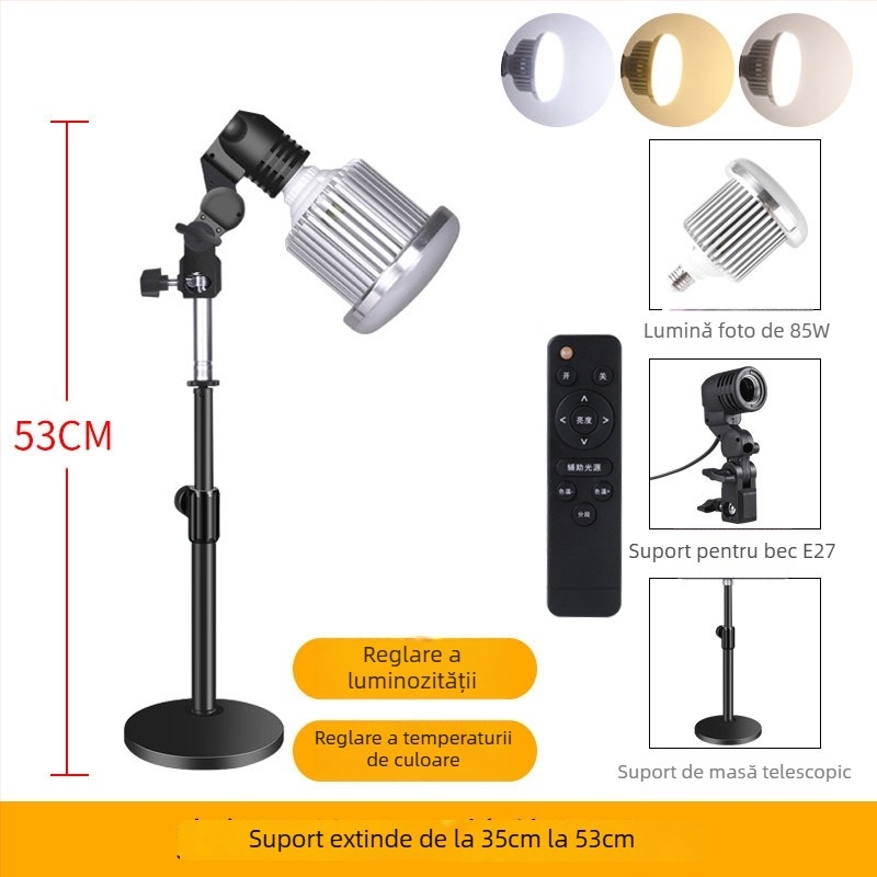 Lumină LED de fill pentru streaming live și fotografie, 85W, 220V, sursă LED, soclu E14, rază de 3m