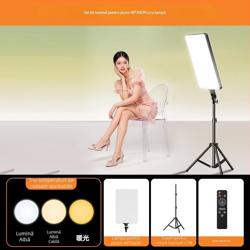 Lumină portabilă pentru fotografie, reglabilă în intensitate și temperatură de culoare, fără sursă de alimentare proprie