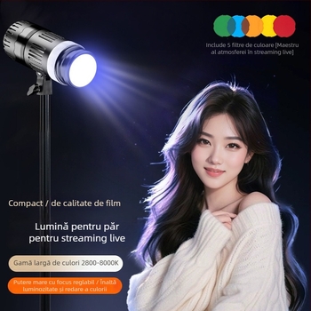 Lumină de înfrumusețare pentru streaming live cu fill light pentru păr, iluminare spot și contur, temperatură a culorii multicoloră, sursă de alimentare independentă, luminozitate reglabilă