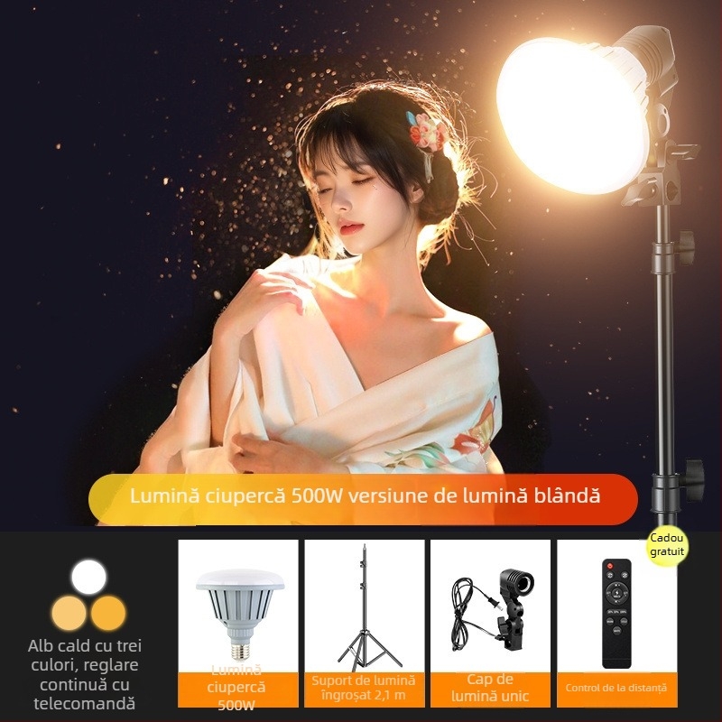 Lumină de înfrumusețare pentru streaming live cu fill light pentru păr, iluminare spot și contur, temperatură a culorii multicoloră, sursă de alimentare independentă, luminozitate reglabilă