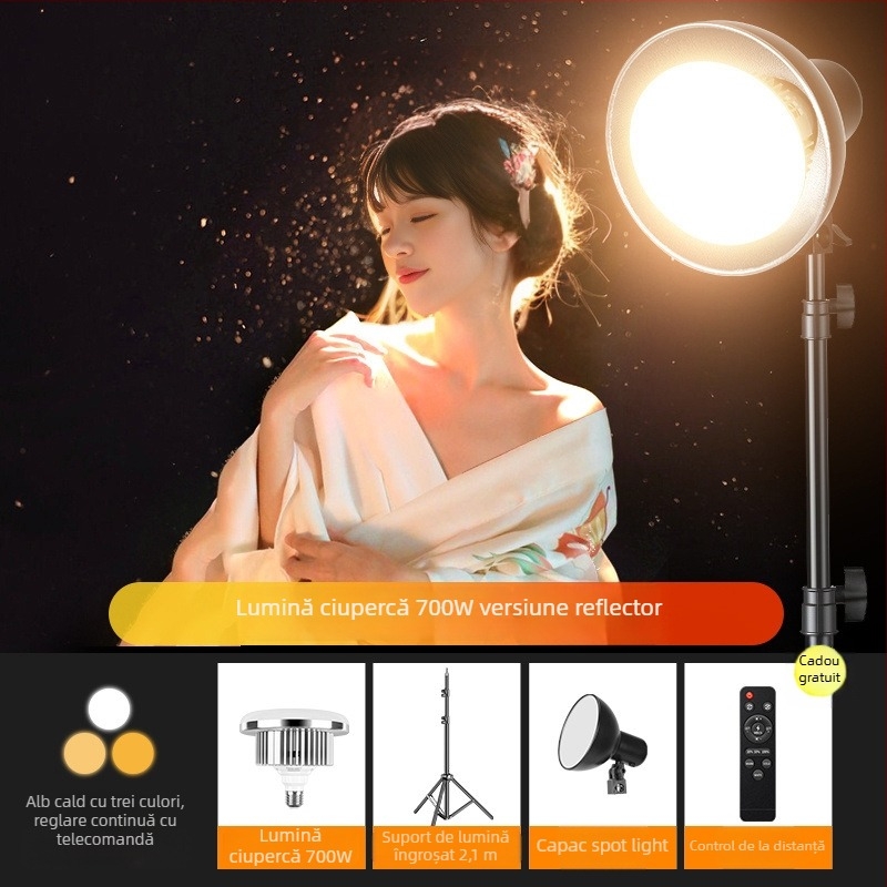 Lumină de înfrumusețare pentru streaming live cu fill light pentru păr, iluminare spot și contur, temperatură a culorii multicoloră, sursă de alimentare independentă, luminozitate reglabilă