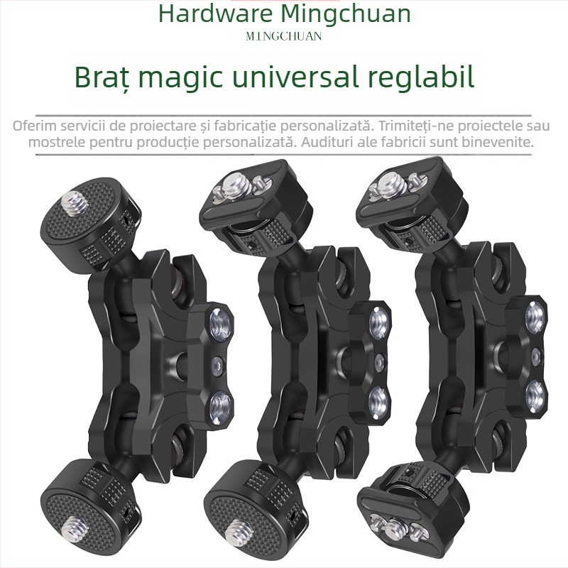 Braț magic reglabil cu montări de 1/4 și 3/8 inch, aliaj de aluminiu, sarcină maximă 2-5 kg, greutate 120 g