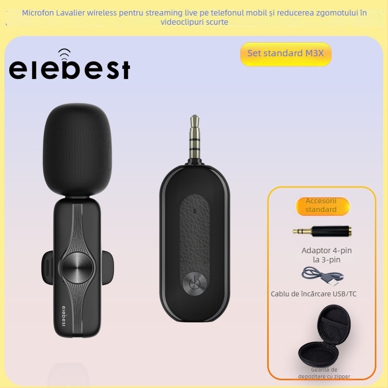 Microfon lavalier pentru streaming live pe telefoane și PC-uri, model M3X, jack de 3,5 mm, bandă de frecvență 20 Hz–20 kHz, SNR ≥75 dB