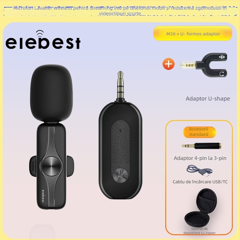 Microfon lavalier pentru streaming live pe telefoane și PC-uri, model M3X, jack de 3,5 mm, bandă de frecvență 20 Hz–20 kHz, SNR ≥75 dB
