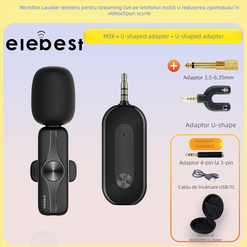Microfon lavalier pentru streaming live pe telefoane și PC-uri, model M3X, jack de 3,5 mm, bandă de frecvență 20 Hz–20 kHz, SNR ≥75 dB