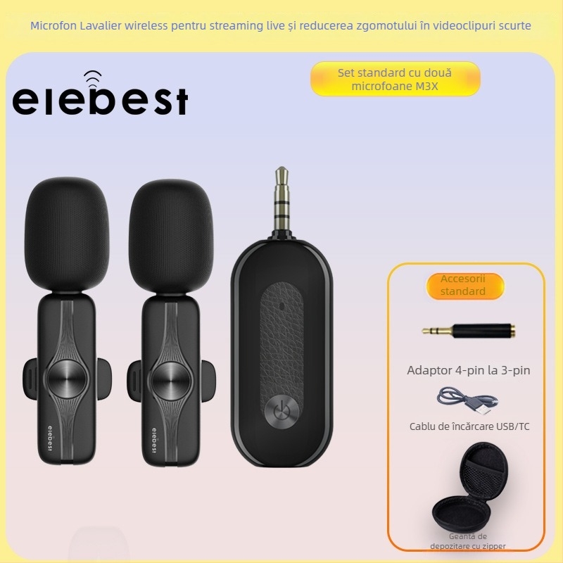Microfon lavalier pentru streaming live pe telefoane și PC-uri, model M3X, jack de 3,5 mm, bandă de frecvență 20 Hz–20 kHz, SNR ≥75 dB