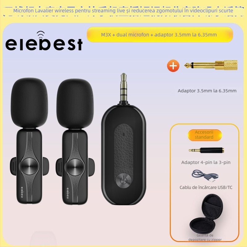 Microfon lavalier pentru streaming live pe telefoane și PC-uri, model M3X, jack de 3,5 mm, bandă de frecvență 20 Hz–20 kHz, SNR ≥75 dB