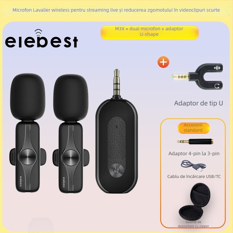 Microfon lavalier pentru streaming live pe telefoane și PC-uri, model M3X, jack de 3,5 mm, bandă de frecvență 20 Hz–20 kHz, SNR ≥75 dB