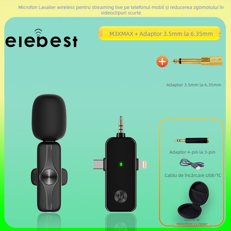 Microfon lavalier pentru streaming live pe telefoane și PC-uri, model M3X, jack de 3,5 mm, bandă de frecvență 20 Hz–20 kHz, SNR ≥75 dB