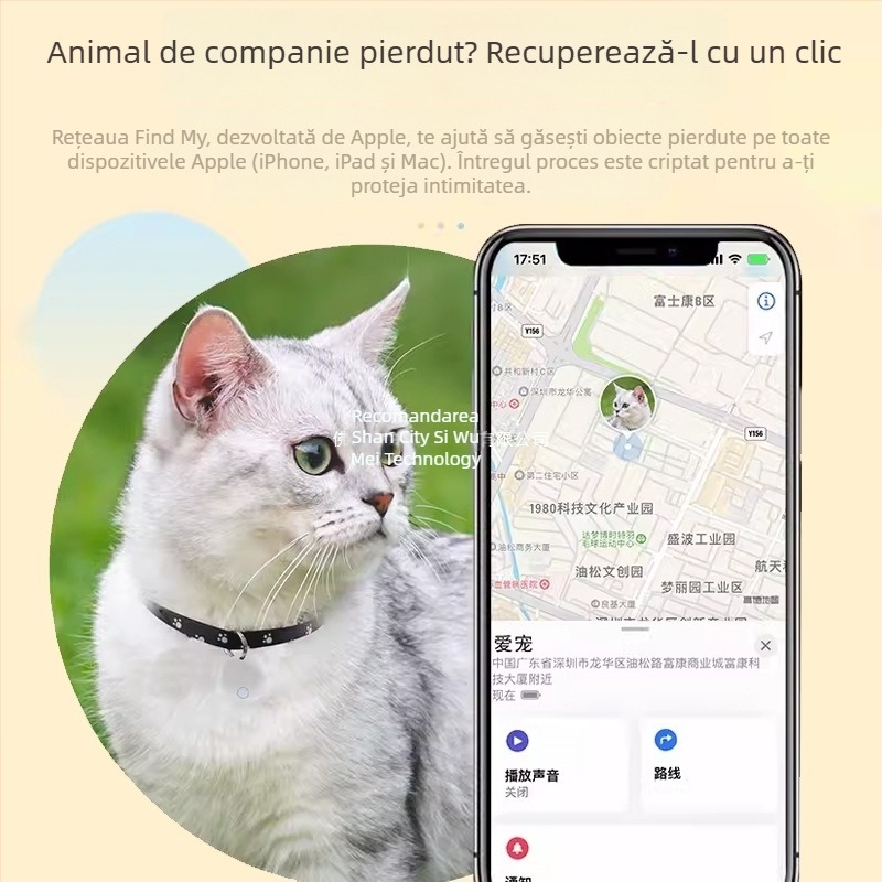 Localizator pentru animale de companie – Colier de urmărire pentru pisici și câini, anti-pierdere
