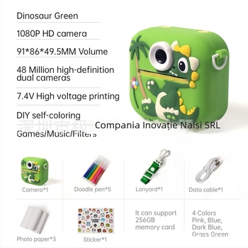 Cameră pentru copii cu imprimare – model P9, 48MP, ecran LCD 2,4'', card TF, corp ABS+ silica gel, autonomie baterie 1–2 ore