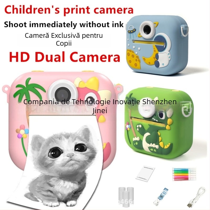 Cameră pentru copii cu imprimare – model P9, 48MP, ecran LCD 2,4'', card TF, corp ABS+ silica gel, autonomie baterie 1–2 ore