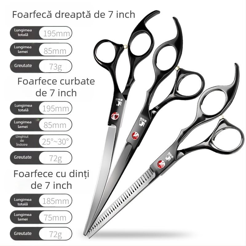 Foarfece de îngrijire a animalelor – pentru câini, set pentru întreținerea blănii cu lame drepte și curbate, cutie cu 234 bucăți, cod F97TSJ7M986JJ5