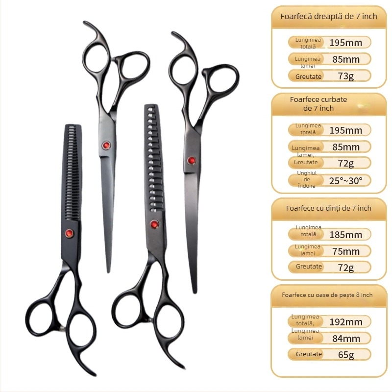 Foarfece de îngrijire a animalelor – pentru câini, set pentru întreținerea blănii cu lame drepte și curbate, cutie cu 234 bucăți, cod F97TSJ7M986JJ5