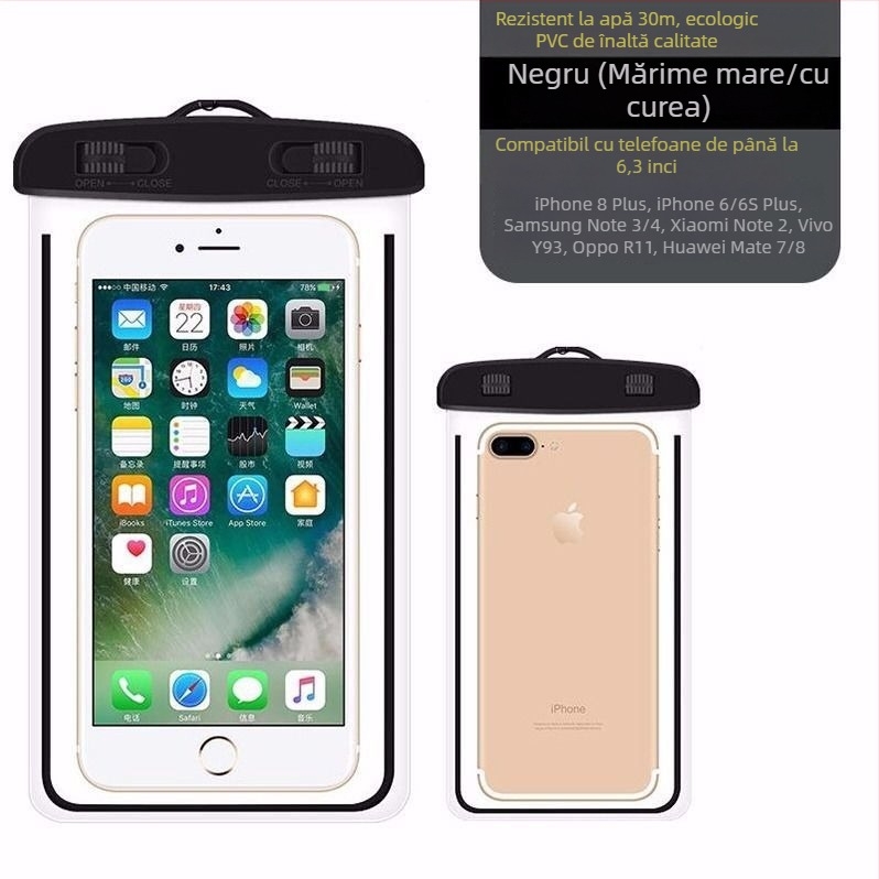 Husă PU impermeabilă pentru telefon, pentru înot și scufundări, compatibilă cu ecranul tactil, husă subacvatică cu bretea de gât