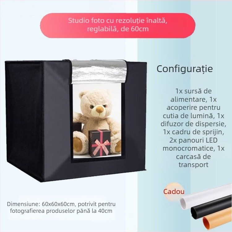 Cutie LED pentru studio – plieră, ușoară, pentru fotografie personală; construcție din folie de aluminiu și pânză Oxford; greutăți 2,5/4/5,8 kg