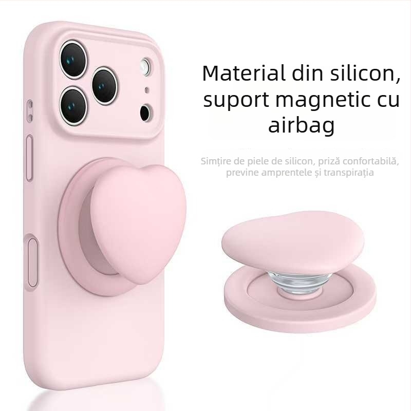 Suport pentru telefon, inimă, din silicon lichid complet, FG-85536; compatibil Apple; prindere magnetică pentru toate telefoanele; personalizare disponibilă
