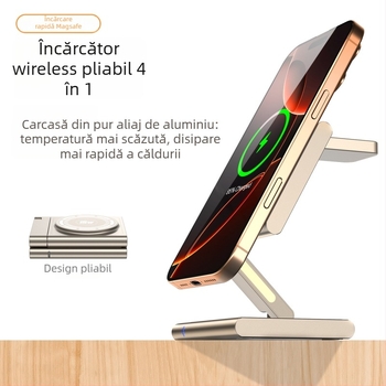 Încărcător wireless magnetic 3 în 1 pentru Apple iPhone Qi2 PD Fast Charging, 23W total (Telefon 15W / Căști 5W / Ceas 2,5W)