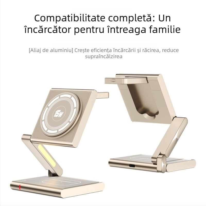 Încărcător wireless magnetic 3 în 1 pentru Apple iPhone Qi2 PD Fast Charging, 23W total (Telefon 15W / Căști 5W / Ceas 2,5W)