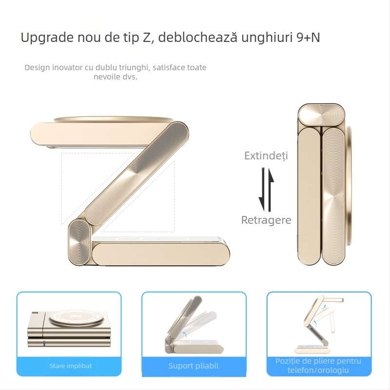 Încărcător wireless magnetic 3 în 1 pentru Apple iPhone Qi2 PD Fast Charging, 23W total (Telefon 15W / Căști 5W / Ceas 2,5W)