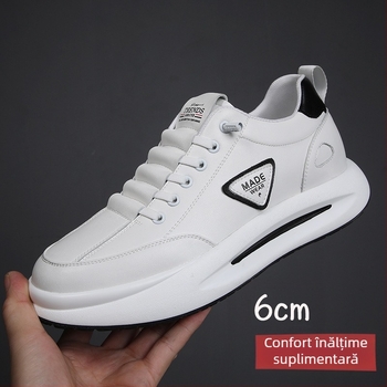 Pantofi sport din piele pentru bărbați, cu creștere ascunsă a înălțimii, partea superioară din piele de vacă, branț PU cu căptușeală din plasă, talpă din cauciuc, toc redus 1-3 cm