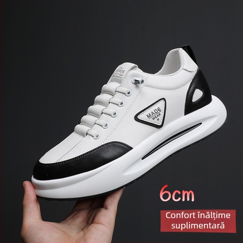 Pantofi sport din piele pentru bărbați, cu creștere ascunsă a înălțimii, partea superioară din piele de vacă, branț PU cu căptușeală din plasă, talpă din cauciuc, toc redus 1-3 cm