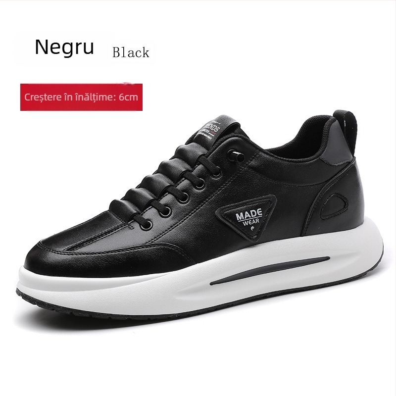 Pantofi sport din piele pentru bărbați, cu creștere ascunsă a înălțimii, partea superioară din piele de vacă, branț PU cu căptușeală din plasă, talpă din cauciuc, toc redus 1-3 cm