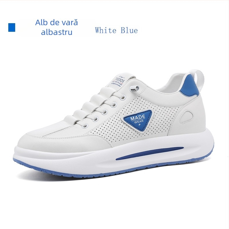 Pantofi sport din piele pentru bărbați, cu creștere ascunsă a înălțimii, partea superioară din piele de vacă, branț PU cu căptușeală din plasă, talpă din cauciuc, toc redus 1-3 cm