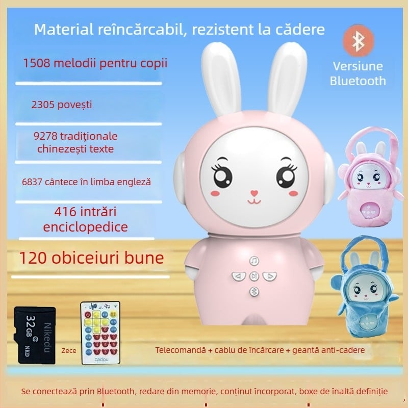 Mașină educațională pentru copii cu iepuraș — Bluetooth, telecomandă, MP3, memorie 8GB, ABS