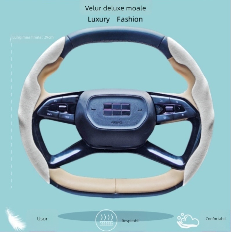Acoperire volan din velur pentru mașină – universală pentru toate anotimpurile, anti-alunecare, absorbantă de transpirație, rezistentă la uzură, portabilă