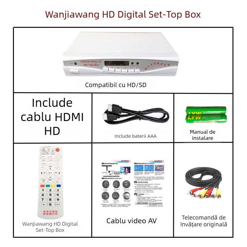 Receptor TV de interior – set-top box cu cip Wanjiawang, model 2023; imprimare logo: posibilă