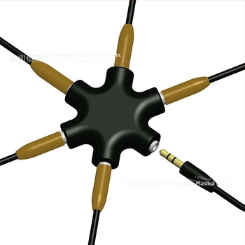 Divizor audio 1 la 5 pentru căști, cu nucleu din cupru, interfață de ieșire audio, cablu audio de 20 cm inclus