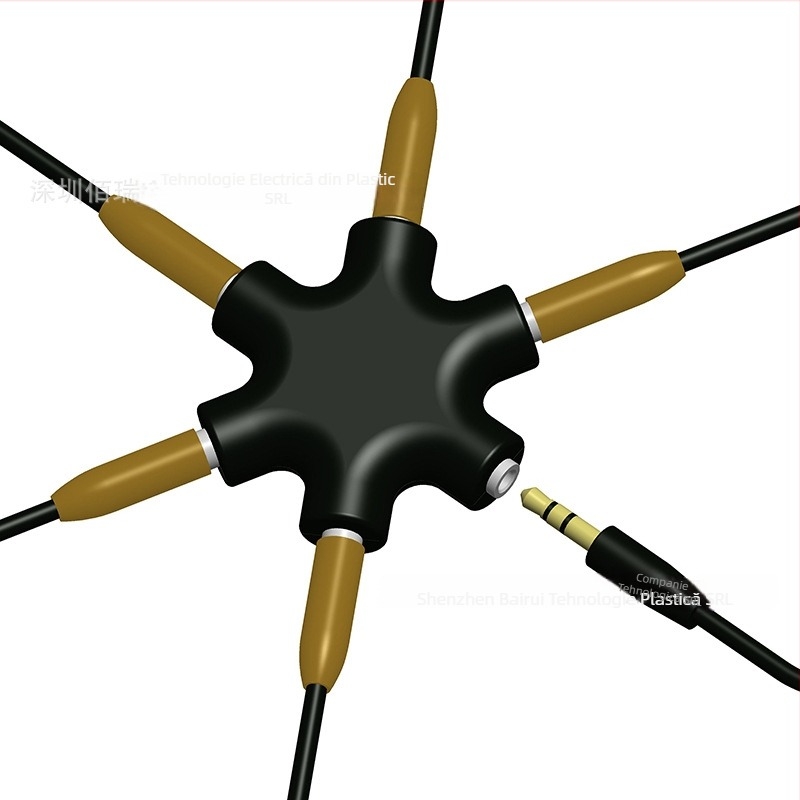 Divizor audio 1 la 5 pentru căști, cu nucleu din cupru, interfață de ieșire audio, cablu audio de 20 cm inclus