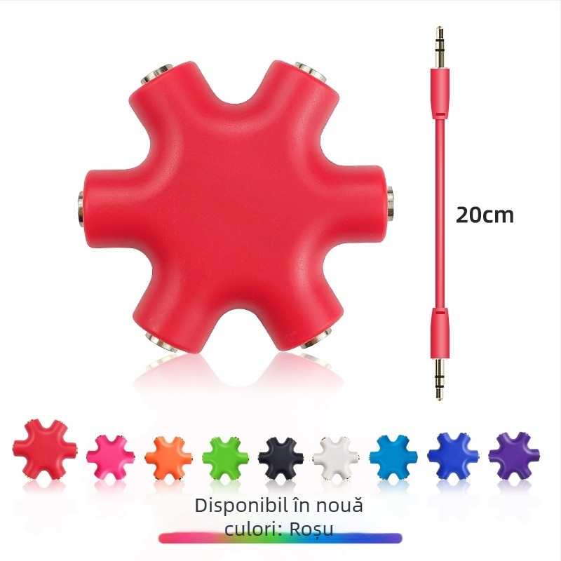 Divizor audio 1 la 5 pentru căști, cu nucleu din cupru, interfață de ieșire audio, cablu audio de 20 cm inclus