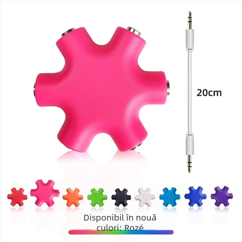Divizor audio 1 la 5 pentru căști, cu nucleu din cupru, interfață de ieșire audio, cablu audio de 20 cm inclus