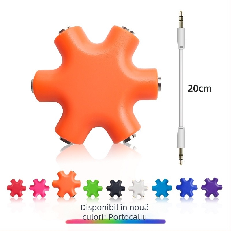 Divizor audio 1 la 5 pentru căști, cu nucleu din cupru, interfață de ieșire audio, cablu audio de 20 cm inclus