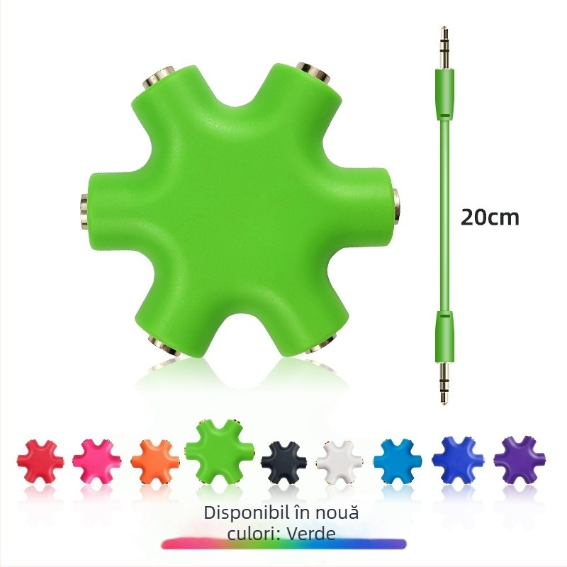 Divizor audio 1 la 5 pentru căști, cu nucleu din cupru, interfață de ieșire audio, cablu audio de 20 cm inclus