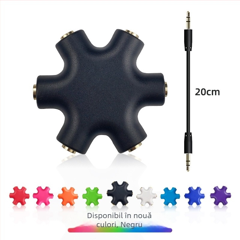 Divizor audio 1 la 5 pentru căști, cu nucleu din cupru, interfață de ieșire audio, cablu audio de 20 cm inclus
