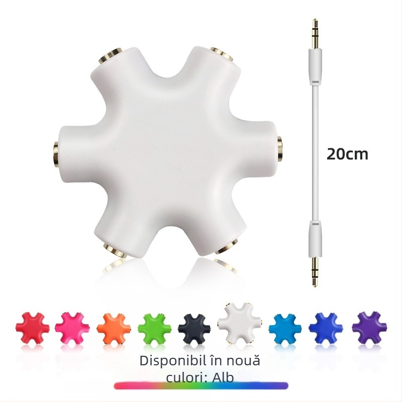 Divizor audio 1 la 5 pentru căști, cu nucleu din cupru, interfață de ieșire audio, cablu audio de 20 cm inclus