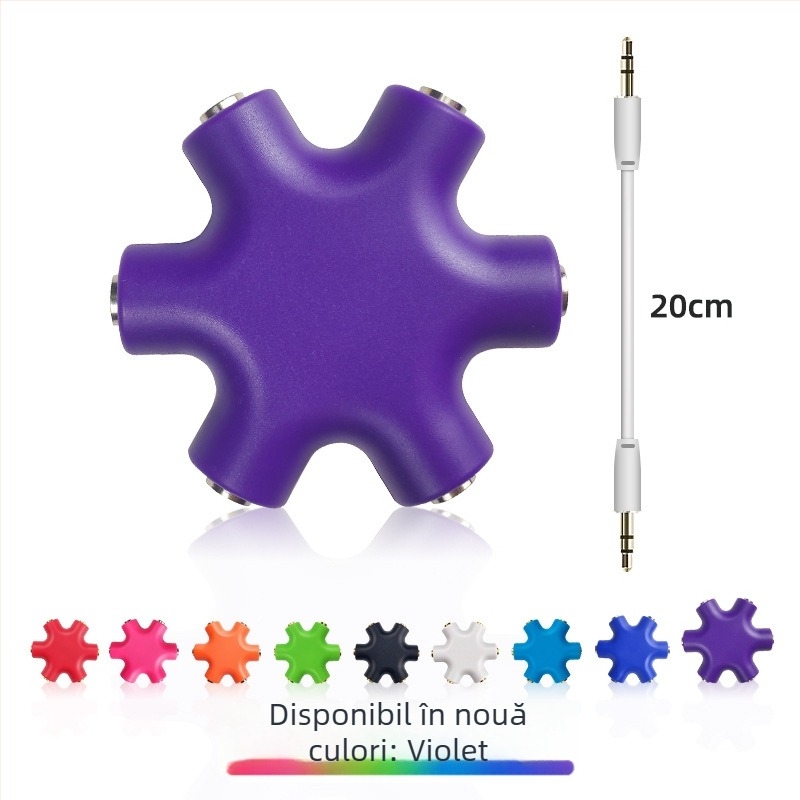 Divizor audio 1 la 5 pentru căști, cu nucleu din cupru, interfață de ieșire audio, cablu audio de 20 cm inclus
